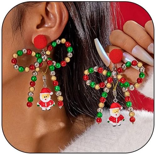 Christmas Earrings for Women Rhinestone Pearl Bow Earrings Holiday Jewelry Gifts Christmas Outfits for Women Decorations Gifts Stocking Stuffers - 我的商店我的商店我的商店