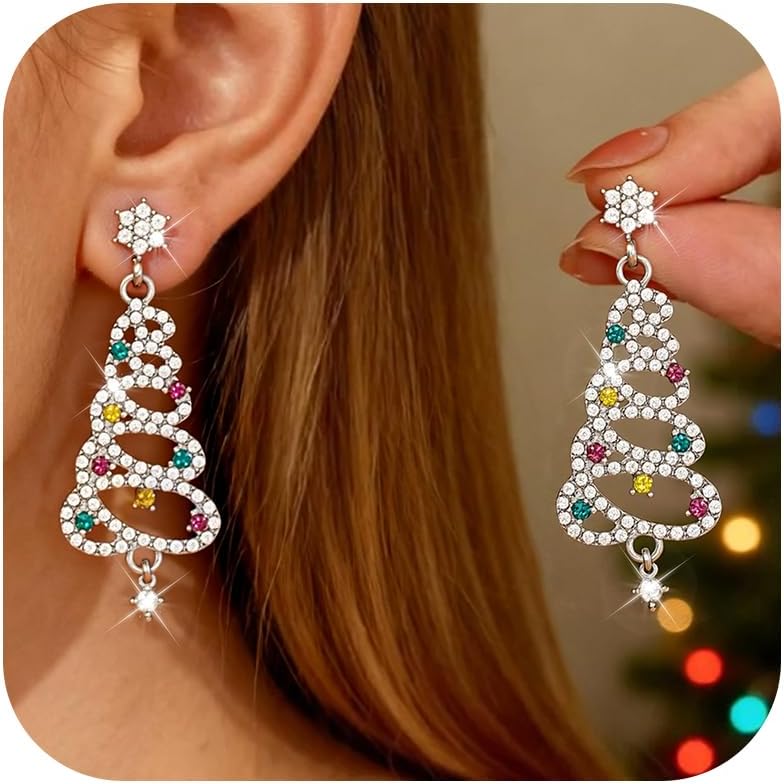 Christmas Earrings for Women Stocking Stuffers Bow Tree Snowflake Santa Claus Jingle Bell Drop Dangle Earrings Christmas Jewelry Gifts Outfits Accessories - 我的商店我的商店我的商店