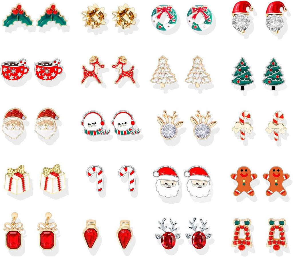 Christmas Earrings for Women Stocking Stuffers Cute Holiday Gift Xmas Tree Bow Santa Elk Snowman Candy Stud Earrings Set Christmas Decorations Gifts Outfits for Women 2025 White Elephant Gifts - 我的商店我的商店我的商店