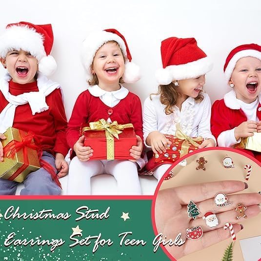 Christmas Earrings for Women Stocking Stuffers Cute Holiday Gift Xmas Tree Bow Santa Elk Snowman Candy Stud Earrings Set Christmas Decorations Gifts Outfits for Women 2025 White Elephant Gifts - 我的商店我的商店我的商店
