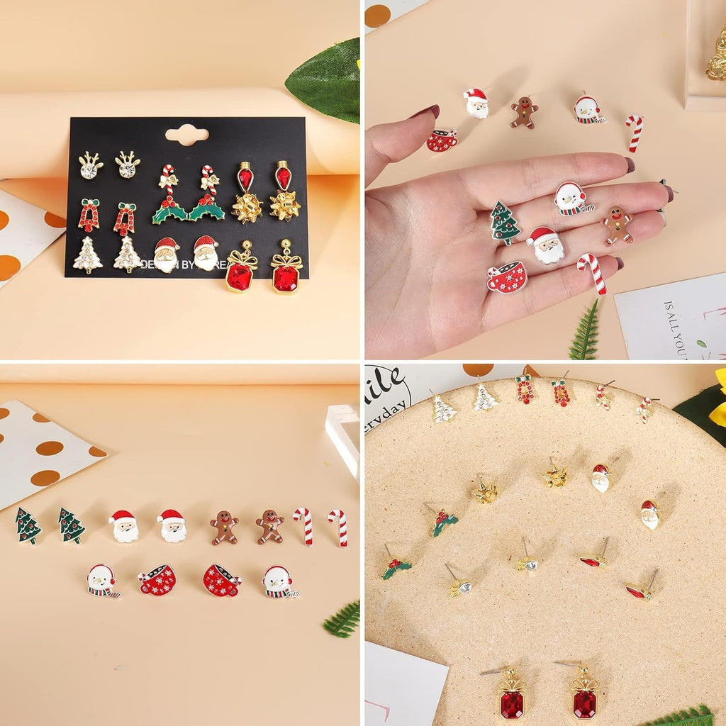 Christmas Earrings for Women Stocking Stuffers Cute Holiday Gift Xmas Tree Bow Santa Elk Snowman Candy Stud Earrings Set Christmas Decorations Gifts Outfits for Women 2025 White Elephant Gifts - 我的商店我的商店我的商店