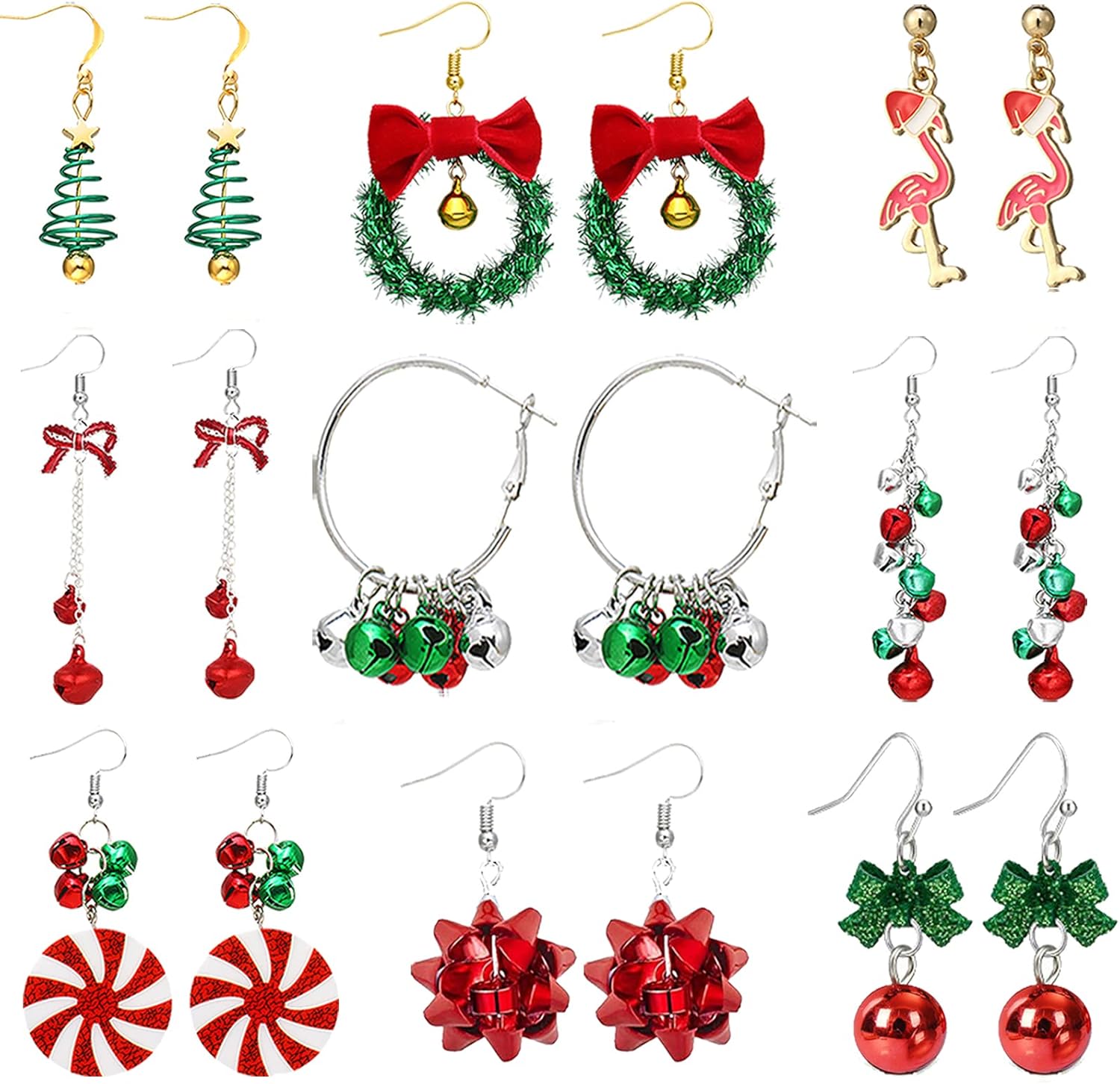 Christmas Earrings for Women Stocking Stuffers Xmas Holiday Stud Earrings Bow Tree Snowflake Bell Reindeer Dangle Earring Christmas Jewelry Gifts Outfits Accessories - 我的商店我的商店我的商店