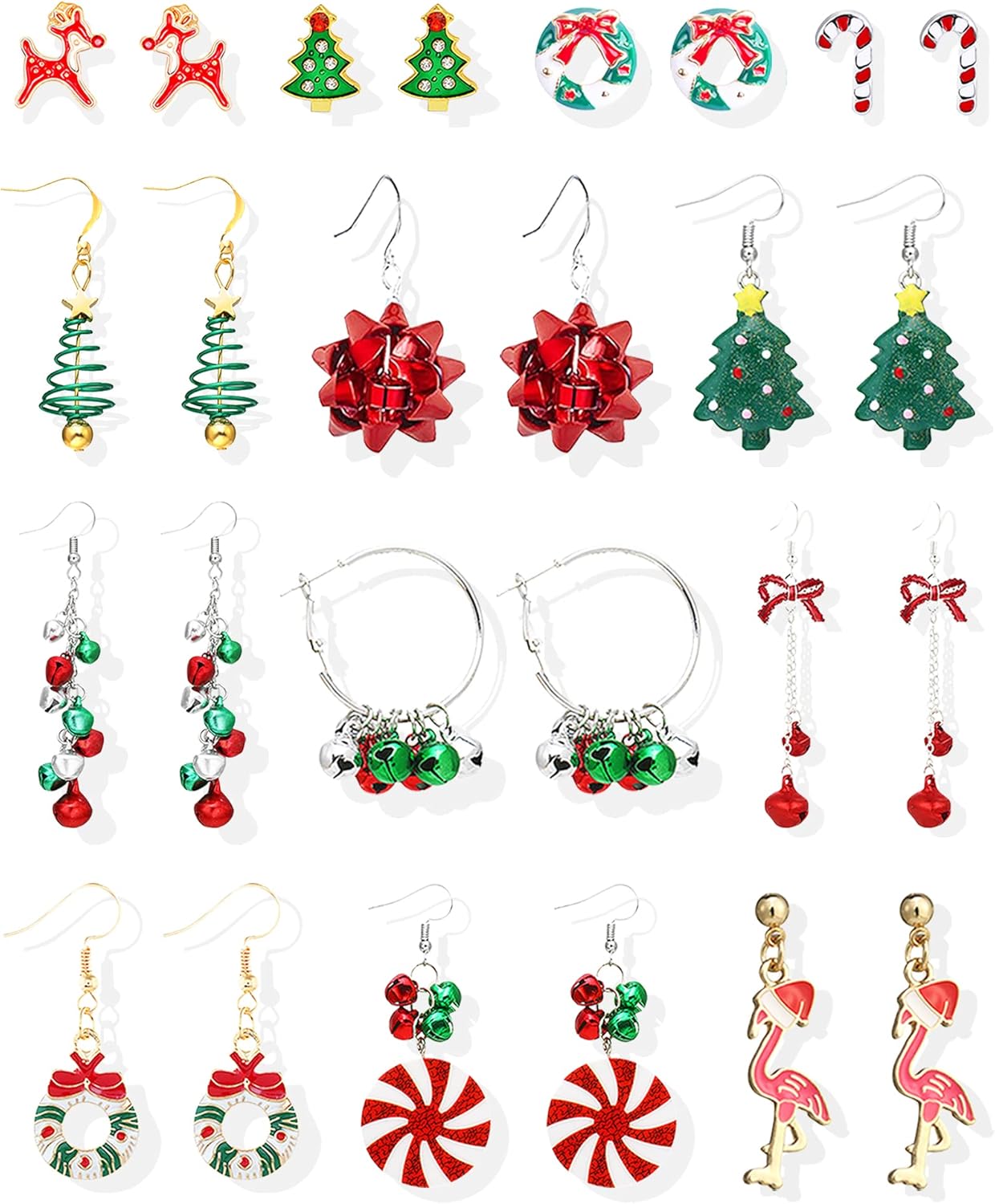 Christmas Earrings for Women Stocking Stuffers Xmas Holiday Stud Earrings Bow Tree Snowflake Bell Reindeer Dangle Earring Christmas Jewelry Gifts Outfits Accessories - 我的商店我的商店我的商店