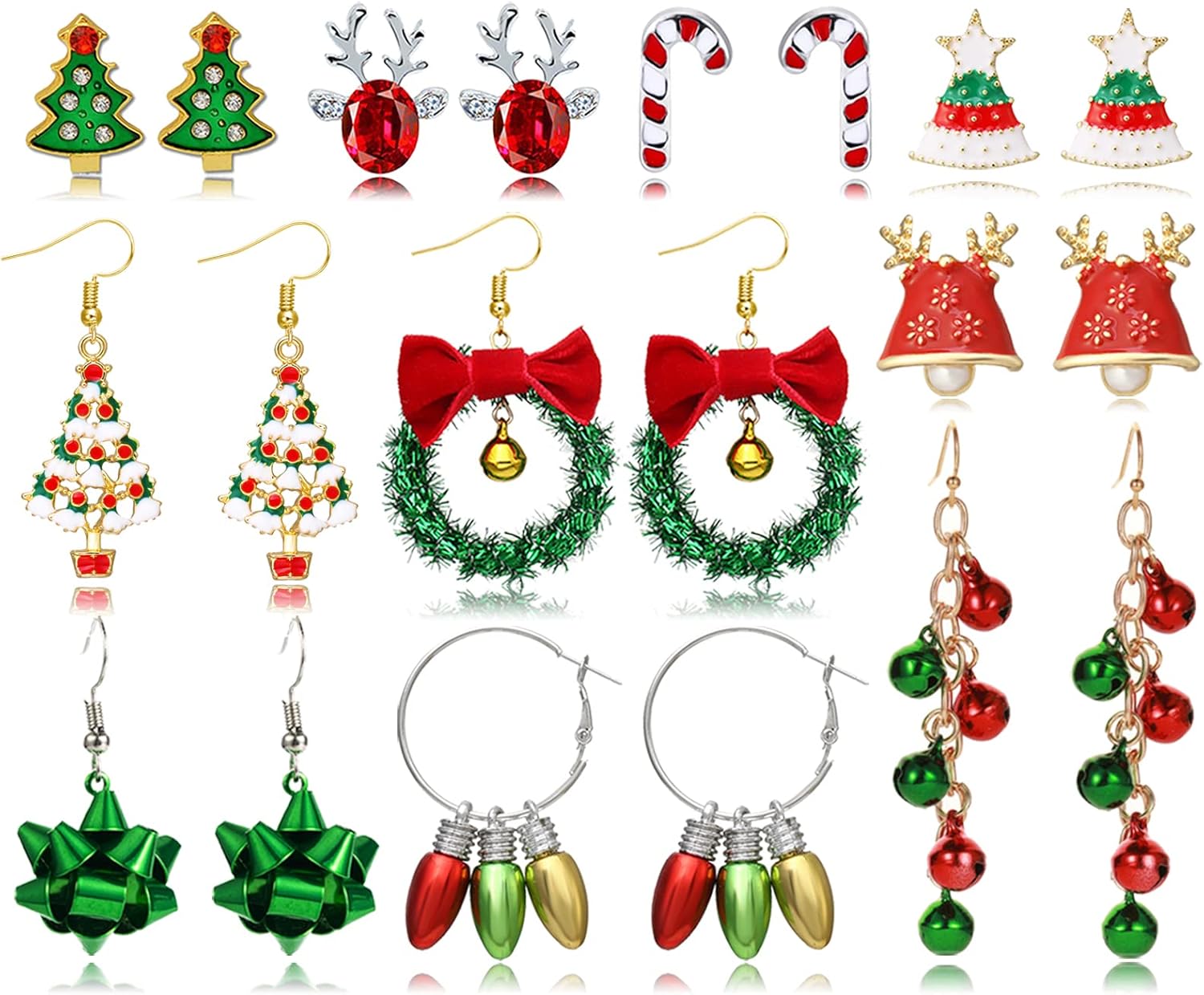 Christmas Earrings for Women Stocking Stuffers Xmas Holiday Stud Earrings Bow Tree Snowflake Bell Reindeer Dangle Earring Christmas Jewelry Gifts Outfits Accessories - 我的商店我的商店我的商店