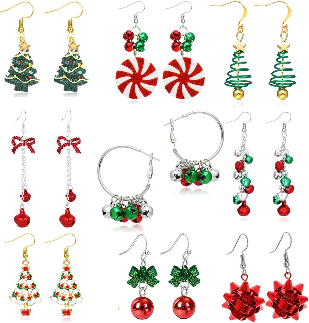Christmas Earrings for Women Stocking Stuffers Xmas Holiday Stud Earrings Bow Tree Snowflake Bell Reindeer Dangle Earring Christmas Jewelry Gifts Outfits Accessories - 我的商店我的商店我的商店
