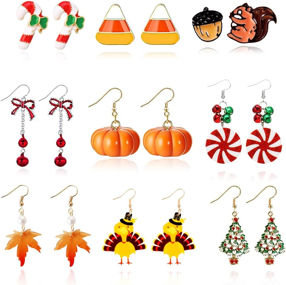 Christmas Earrings for Women Trendy Stuff Christmas Stocking Stuffers Jingle Bells Tree Deer Santa Candy Bow Snowflake Earring Jewelry Xmas Gifts - 我的商店我的商店我的商店