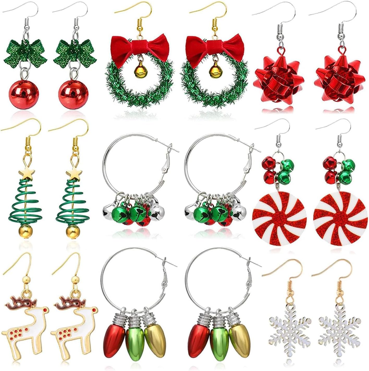 Christmas Earrings for Women Trendy Stuff Christmas Stocking Stuffers Jingle Bells Tree Deer Santa Candy Bow Snowflake Earring Jewelry Xmas Gifts - 我的商店我的商店我的商店