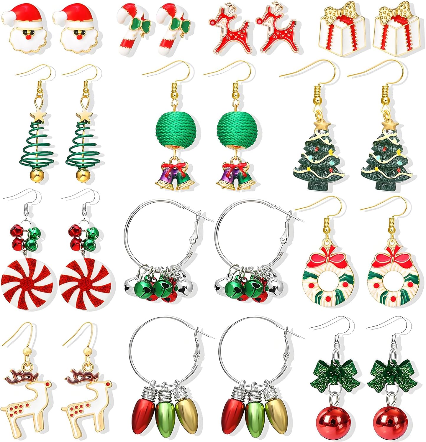 Christmas Earrings for Women Trendy Stuff Christmas Stocking Stuffers Jingle Bells Tree Deer Santa Candy Bow Snowflake Earring Jewelry Xmas Gifts - 我的商店我的商店我的商店