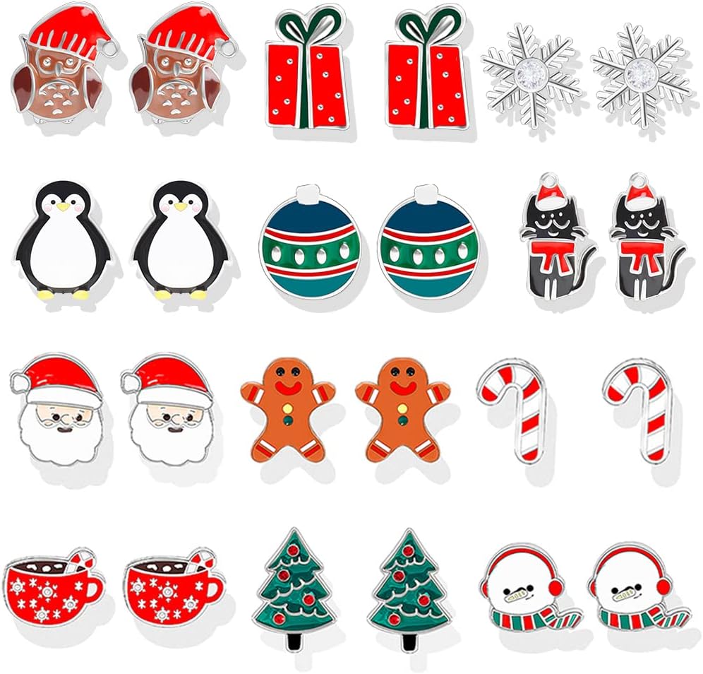 Christmas Earrings for Women Trendy Stuff Christmas Stocking Stuffers Jingle Bells Tree Deer Santa Candy Bow Snowflake Earring Jewelry Xmas Gifts - 我的商店我的商店我的商店