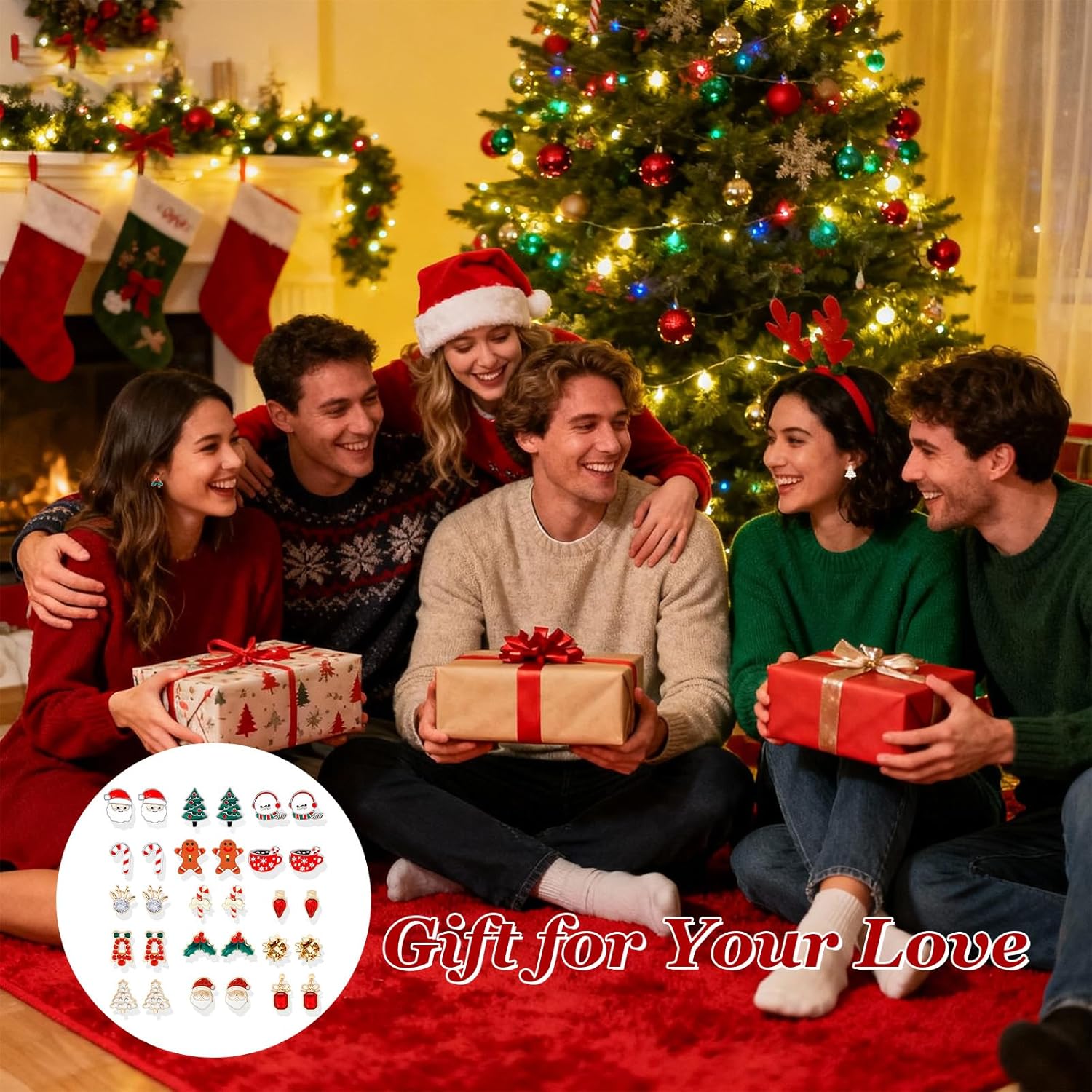 Christmas Earrings for Women Trendy Stuff Christmas Stocking Stuffers Jingle Bells Tree Deer Santa Candy Bow Snowflake Earring Jewelry Xmas Gifts - 我的商店我的商店我的商店