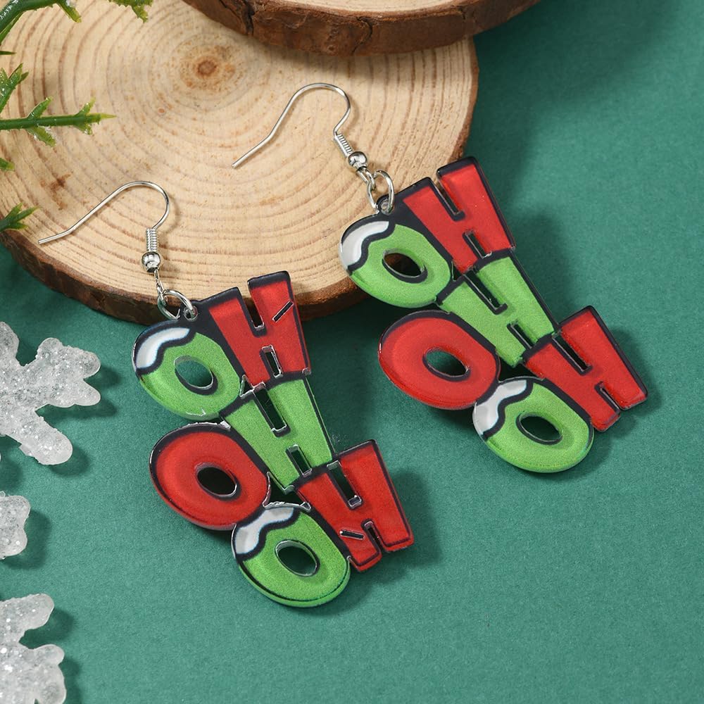 Christmas Earrings For Women Unique Acrylic Christmas Santa Claus HO HO HO Tree Gingerbread Man Dangle Drop Earrings Funny Xmas Earrings Christmas Jewelry Gifts - 我的商店我的商店我的商店