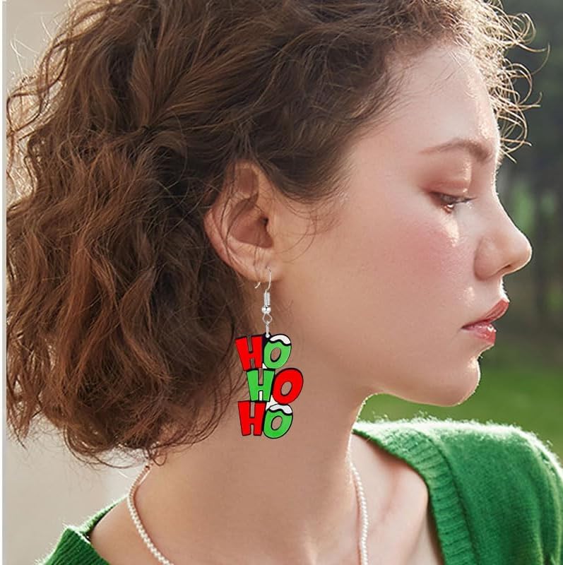 Christmas Earrings For Women Unique Acrylic Christmas Santa Claus HO HO HO Tree Gingerbread Man Dangle Drop Earrings Funny Xmas Earrings Christmas Jewelry Gifts - 我的商店我的商店我的商店