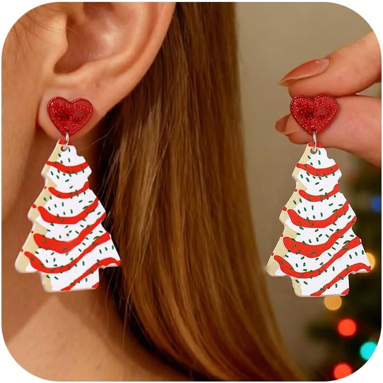 Christmas Earrings for Women Xmas Tree Cake Earrings Jewelry Holiday Gift Stocking Stuffers for Christmas Decorations Gifts Shirts Outfits 2025 White Elephant Gifts - 我的商店我的商店我的商店
