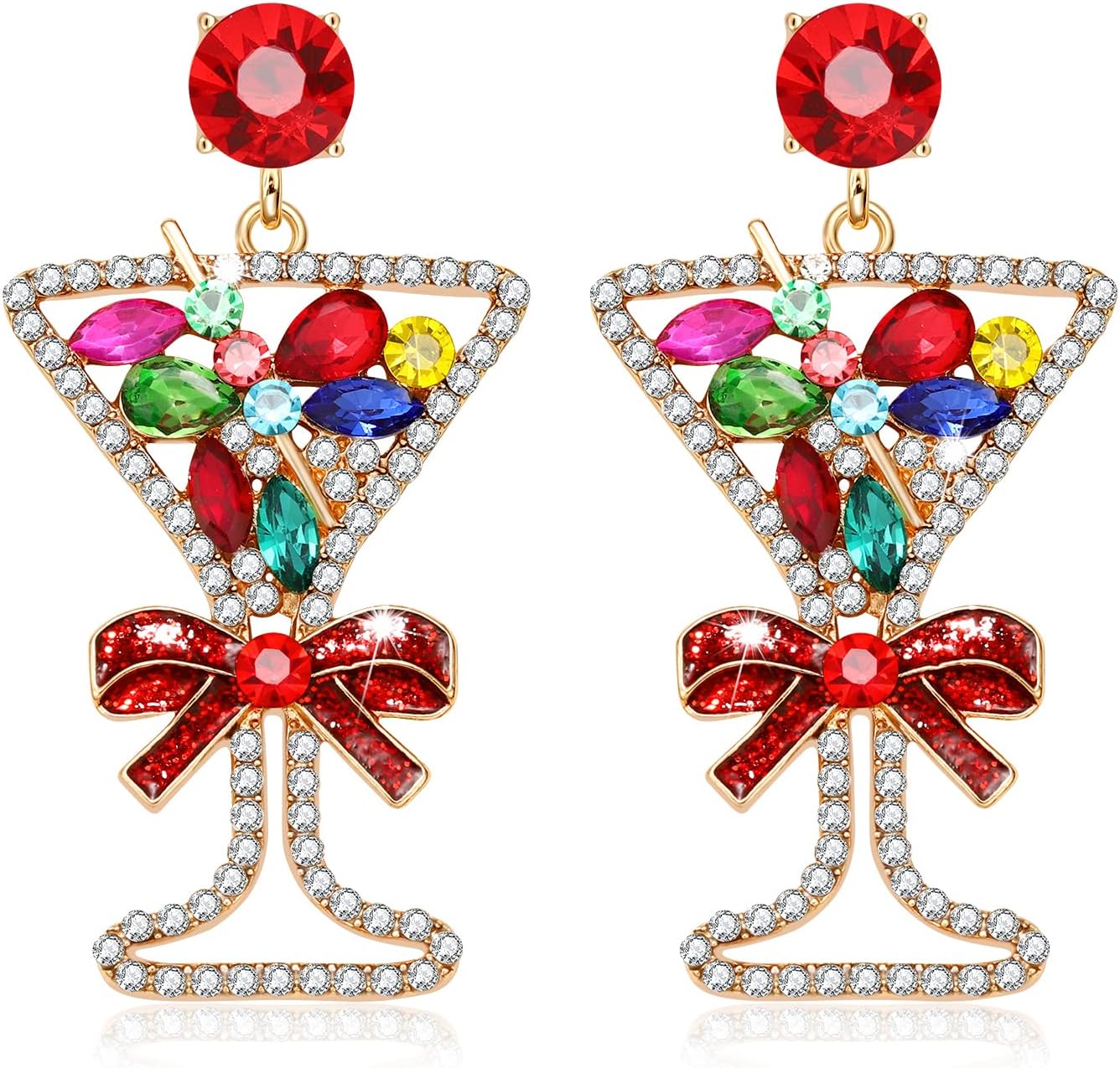 Christmas Earrings for Women Xmas Tree Champagne Wine Glass With Bow Snowflake Drop Earrings New year’s Earrings Festive Holiday Gifts - 我的商店我的商店我的商店