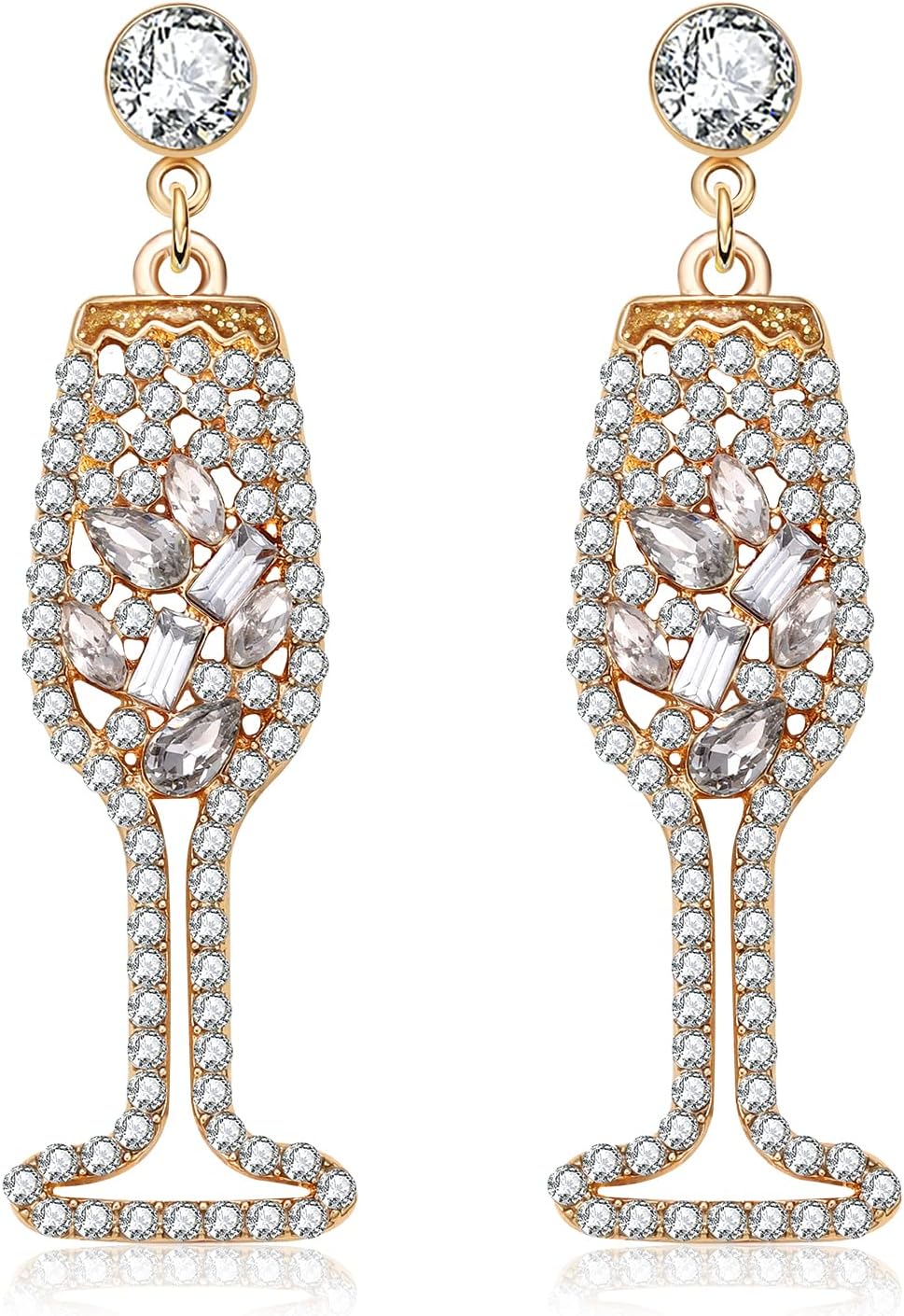 Christmas Earrings for Women Xmas Tree Champagne Wine Glass With Bow Snowflake Drop Earrings New year’s Earrings Festive Holiday Gifts - 我的商店我的商店我的商店