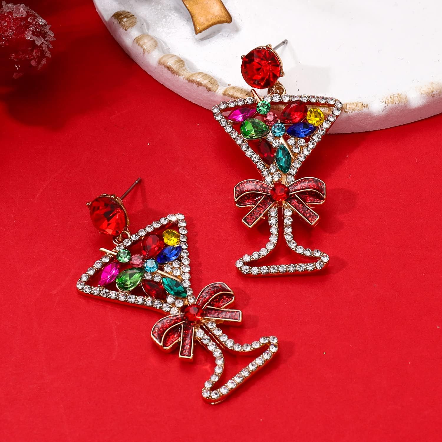 Christmas Earrings for Women Xmas Tree Champagne Wine Glass With Bow Snowflake Drop Earrings New year’s Earrings Festive Holiday Gifts - 我的商店我的商店我的商店