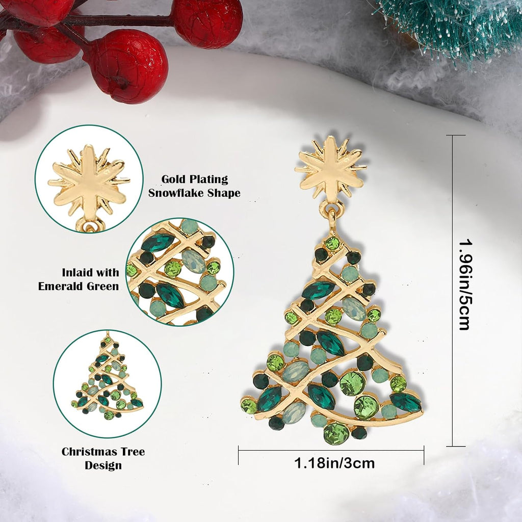 Christmas Earrings for Women Xmas Tree Dangle Earrings Sparkling Crystal Jewelry Snowflake Christmas Accessories Holiday Festival Party Gift - 我的商店我的商店我的商店