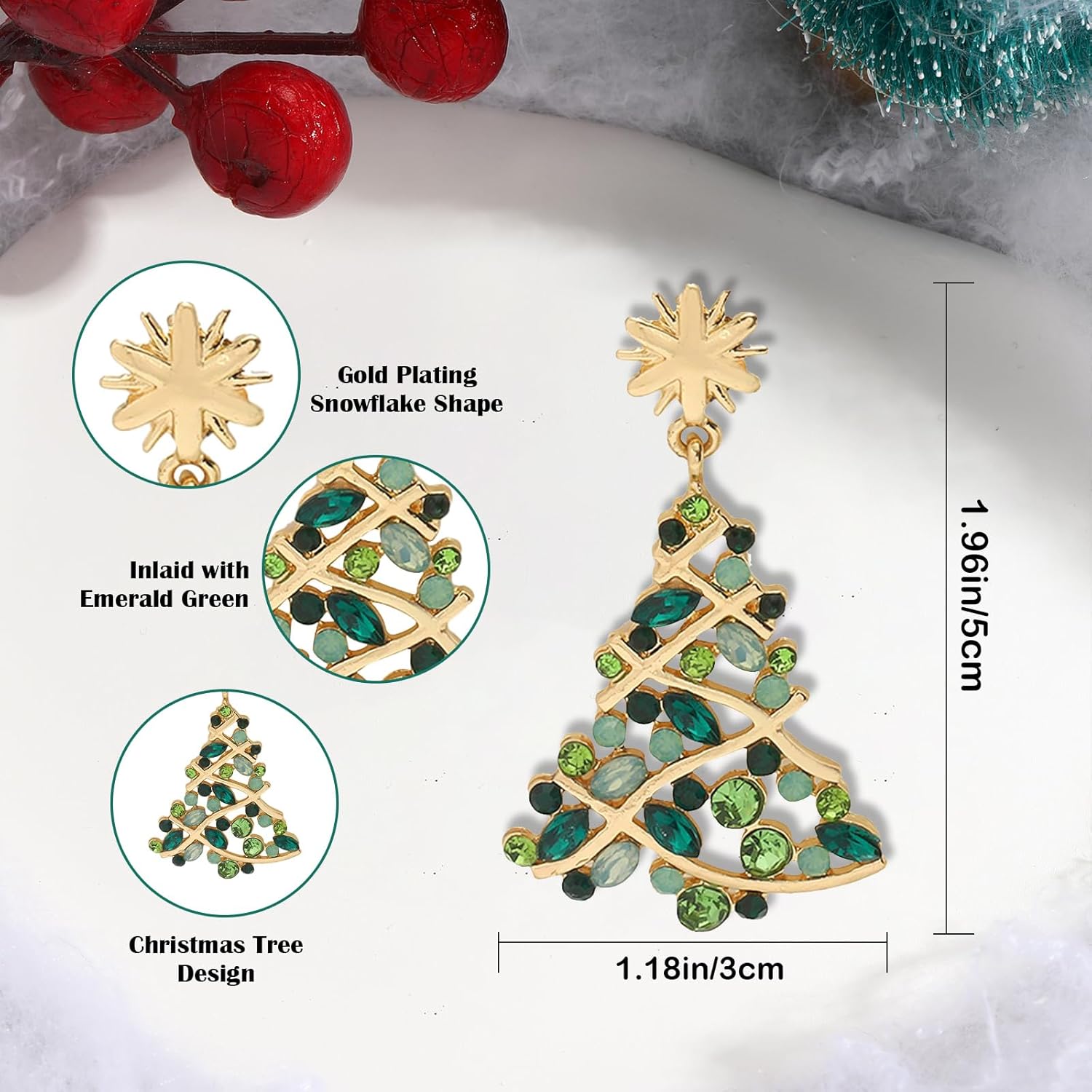 Christmas Earrings for Women Xmas Tree Dangle Earrings Sparkling Crystal Jewelry Snowflake Christmas Accessories Holiday Festival Party Gift - 我的商店我的商店我的商店