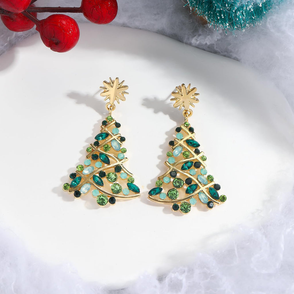 Christmas Earrings for Women Xmas Tree Dangle Earrings Sparkling Crystal Jewelry Snowflake Christmas Accessories Holiday Festival Party Gift - QIAO Crystal我的商店QIAO Crystal