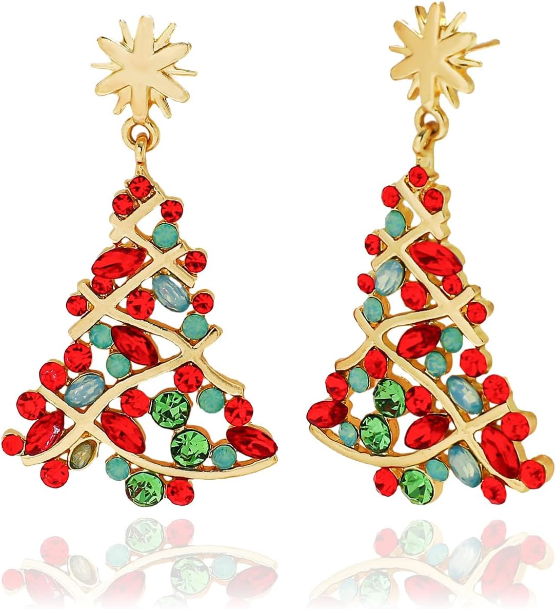 Christmas Earrings for Women Xmas Tree Dangle Earrings Sparkling Crystal Jewelry Snowflake Christmas Accessories Holiday Festival Party Gift - 我的商店我的商店我的商店
