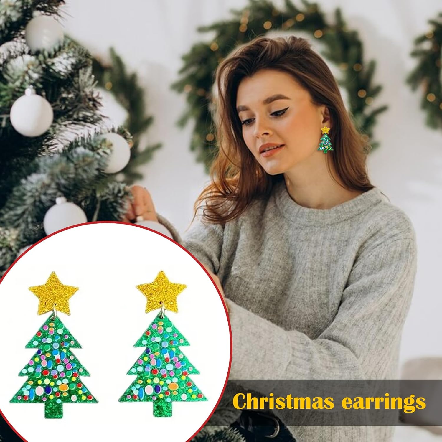 Christmas Earrings for Women Xmas Tree Earrings Rhinestone Bow Pearl Earings Holiday Gifts Christmas Outfits for Women Stocking Stuffers - 我的商店我的商店我的商店