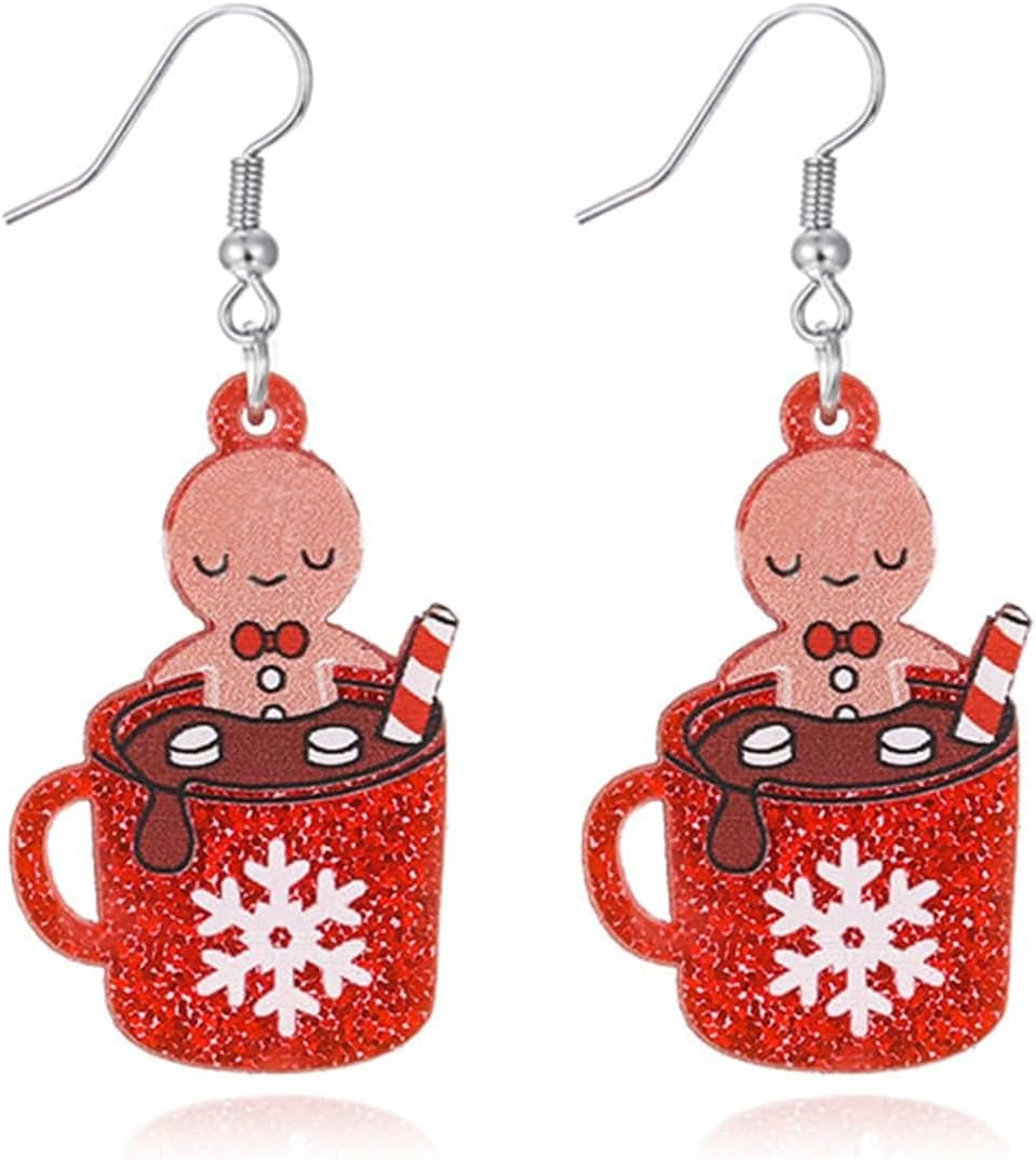 Christmas Earrings Funny Christmas Dangle Earrings for Women Holiday Earrings Acrylic Gingerbread Snowflake Gloves Wine Glass Reindeer Xmas Earrings Christmas Jewelry - 我的商店我的商店我的商店
