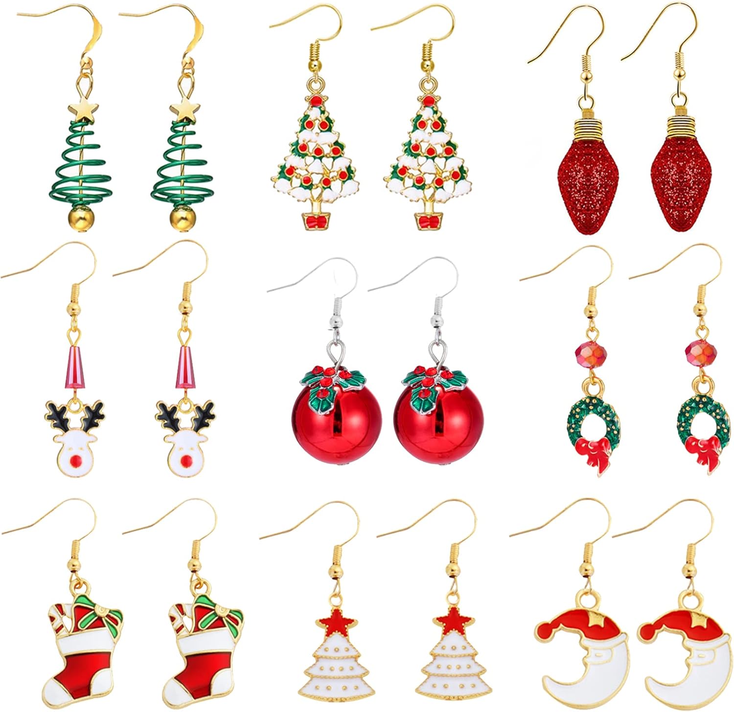 Christmas Earrings Gifts for Women 2025 Stocking Stuffers Holiday Gift Jewelry Bow Bell Tree Snowflake Dangle Earrings Set Christmas Decorations Outfits for Women White Elephant Gifts - QIAO Crystal我的商店QIAO Crystal