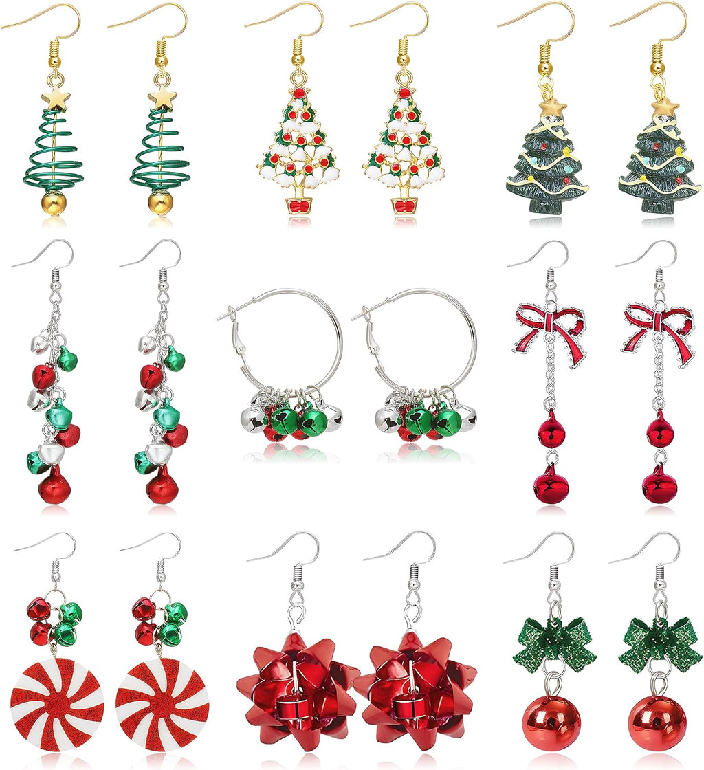 Christmas Earrings Gifts for Women 2025 Stocking Stuffers Holiday Gift Jewelry Bow Bell Tree Snowflake Dangle Earrings Set Christmas Decorations Outfits for Women White Elephant Gifts - QIAO Crystal我的商店QIAO Crystal