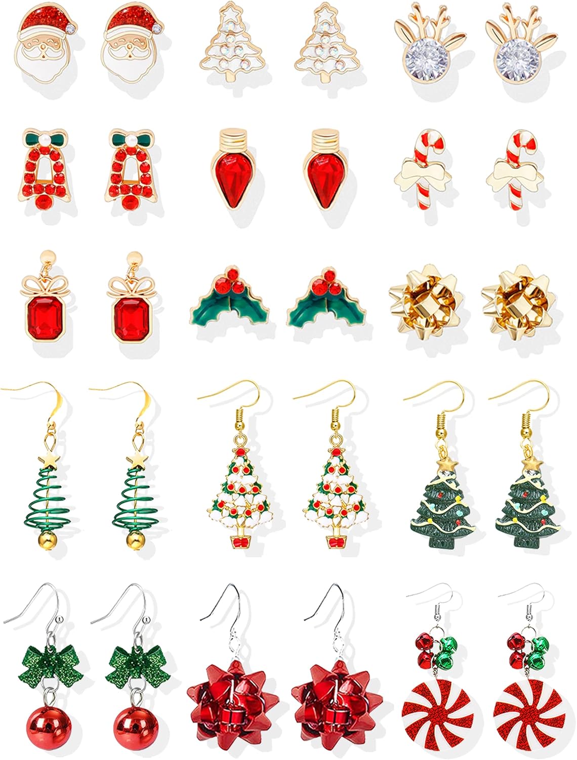 Christmas Earrings Gifts for Women 2025 Stocking Stuffers Holiday Gift Jewelry Bow Bell Tree Snowflake Dangle Earrings Set Christmas Decorations Outfits for Women White Elephant Gifts - QIAO Crystal我的商店QIAO Crystal