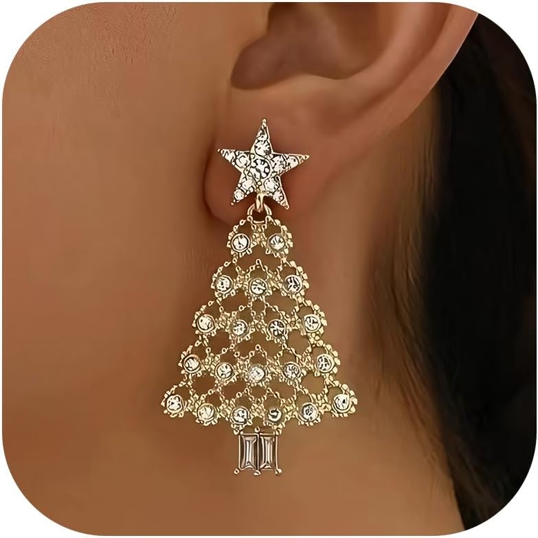Christmas Earrings Gifts for Women 2025 Stocking Stuffers Holiday Gift Jewelry Bow Bell Tree Snowflake Dangle Earrings Set Christmas Decorations Outfits for Women White Elephant Gifts - QIAO Crystal我的商店QIAO Crystal