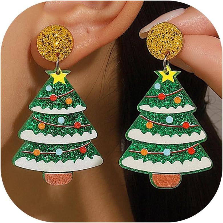 Christmas Earrings Gifts for Women 2025 Stocking Stuffers Holiday Gift Jewelry Bow Bell Tree Snowflake Dangle Earrings Set Christmas Decorations Outfits for Women White Elephant Gifts - QIAO Crystal我的商店QIAO Crystal