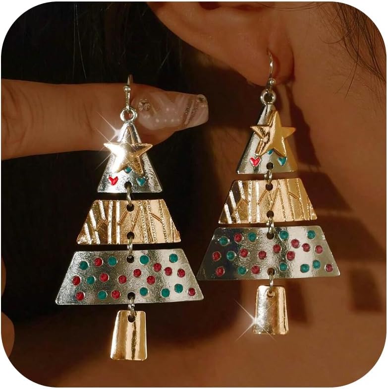 Christmas Earrings Gifts for Women 2025 Stocking Stuffers Holiday Gift Jewelry Bow Bell Tree Snowflake Dangle Earrings Set Christmas Decorations Outfits for Women White Elephant Gifts - QIAO Crystal我的商店QIAO Crystal