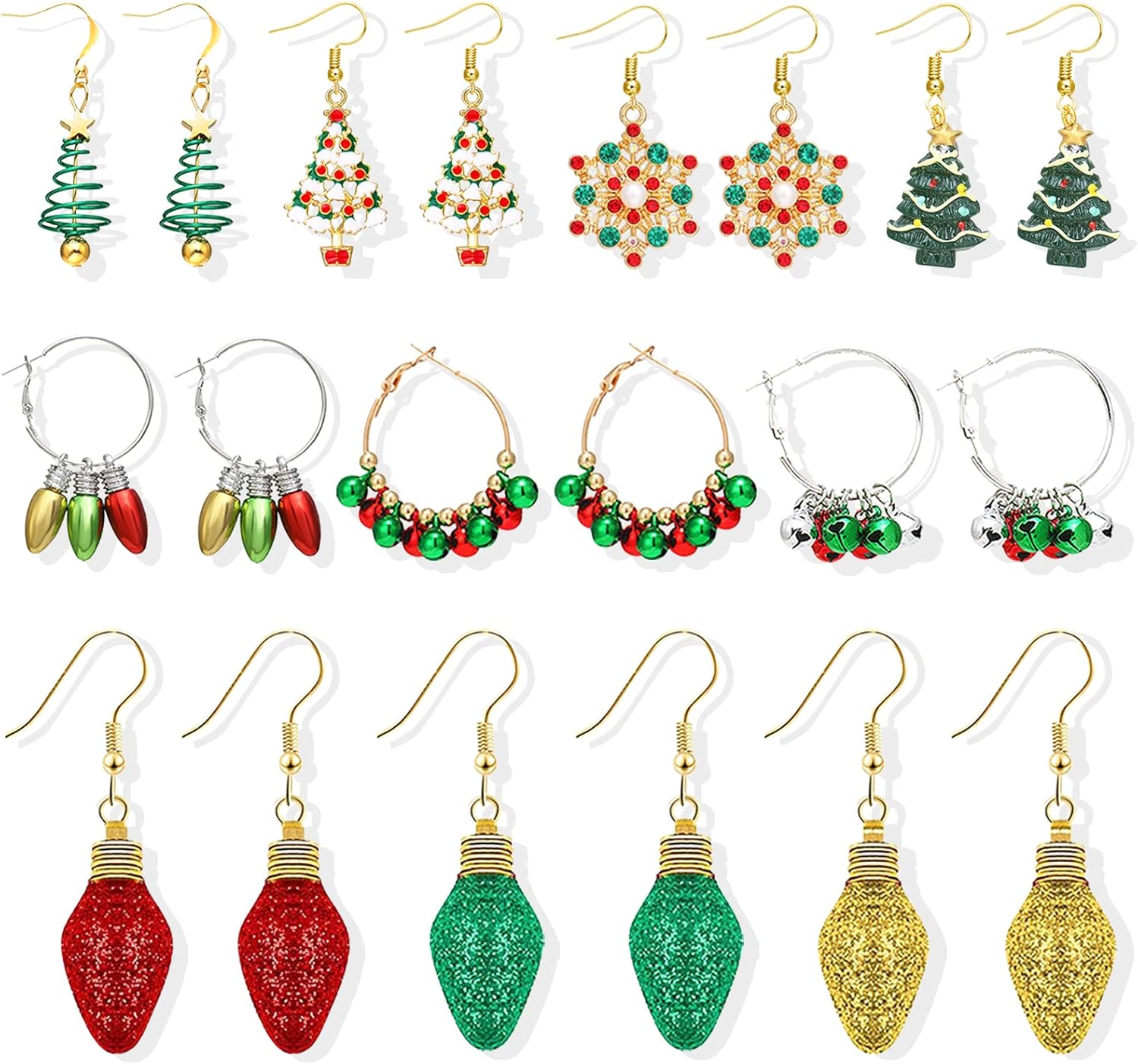 Christmas Earrings Gifts for Women 2025 Stocking Stuffers Holiday Gift Jewelry Bow Bell Tree Snowflake Dangle Earrings Set Christmas Decorations Outfits for Women White Elephant Gifts - QIAO Crystal我的商店QIAO Crystal