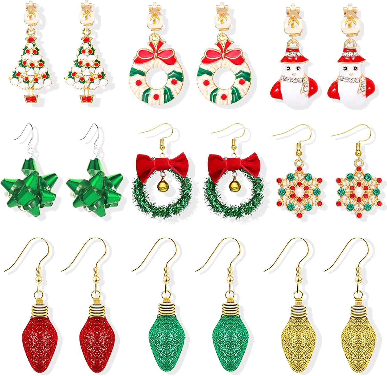 Christmas Earrings Gifts for Women 2025 Stocking Stuffers Holiday Gift Jewelry Bow Bell Tree Snowflake Dangle Earrings Set Christmas Decorations Outfits for Women White Elephant Gifts - QIAO Crystal我的商店QIAO Crystal
