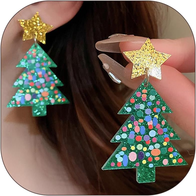 Christmas Earrings Gifts for Women 2025 Stocking Stuffers Holiday Gift Jewelry Bow Bell Tree Snowflake Dangle Earrings Set Christmas Decorations Outfits for Women White Elephant Gifts - QIAO Crystal我的商店QIAO Crystal