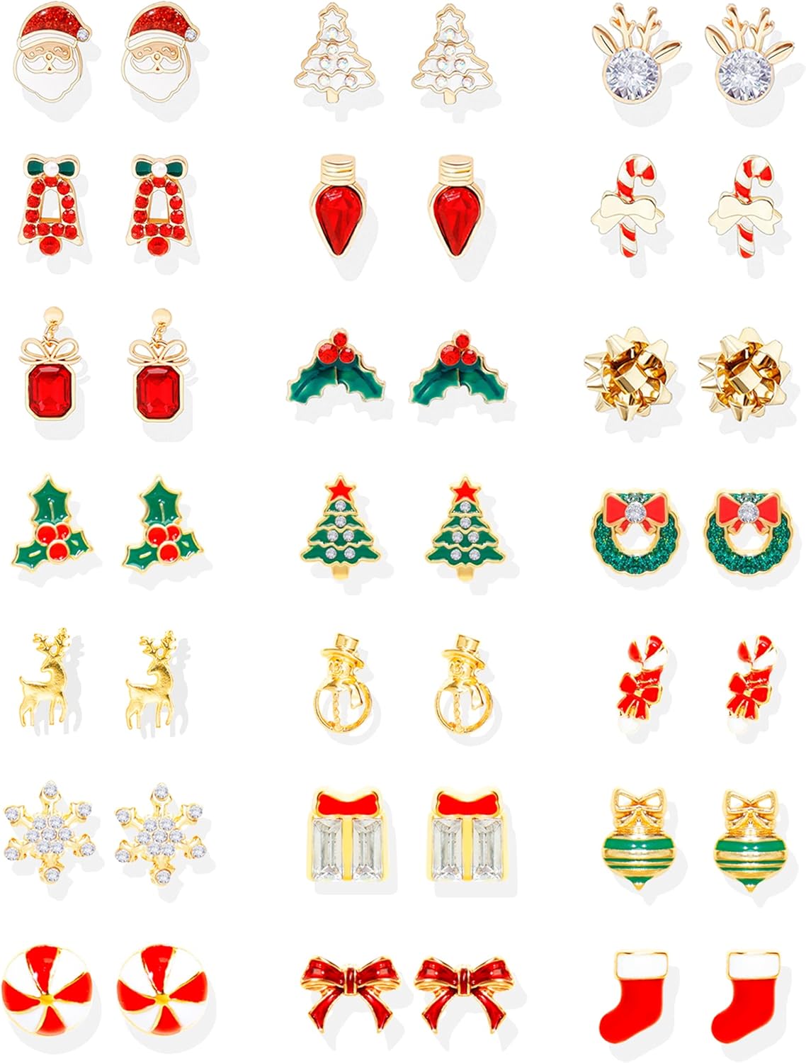 Christmas Earrings Gifts for Women 2025 Stocking Stuffers Holiday Gift Jewelry Bow Bell Tree Snowflake Dangle Earrings Set Christmas Decorations Outfits for Women White Elephant Gifts - QIAO Crystal我的商店QIAO Crystal