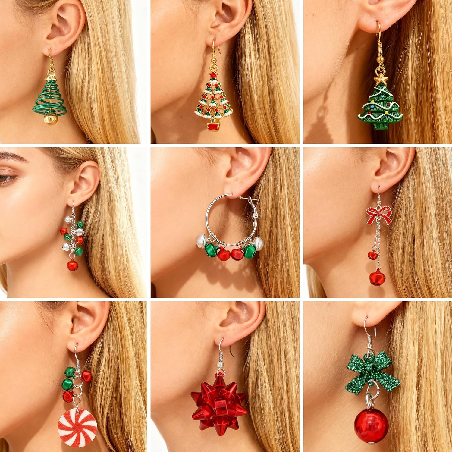 Christmas Earrings Gifts for Women 2025 Stocking Stuffers Holiday Gift Jewelry Bow Bell Tree Snowflake Dangle Earrings Set Christmas Decorations Outfits for Women White Elephant Gifts - QIAO Crystal我的商店QIAO Crystal