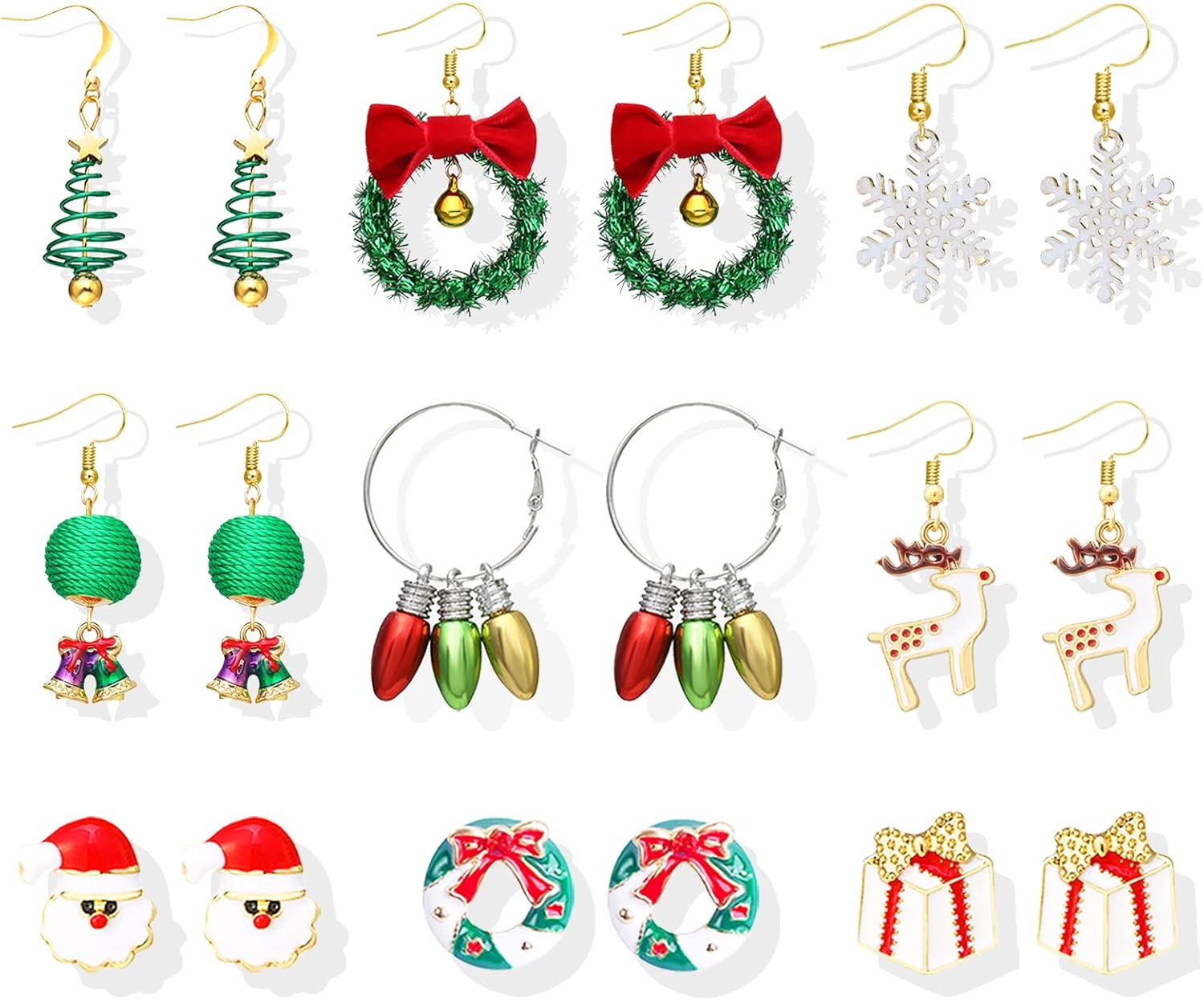 Christmas Earrings Gifts for Women 2025 Stocking Stuffers Holiday Gift Jewelry Bow Bell Tree Snowflake Dangle Earrings Set Christmas Decorations Outfits for Women White Elephant Gifts - QIAO Crystal我的商店QIAO Crystal
