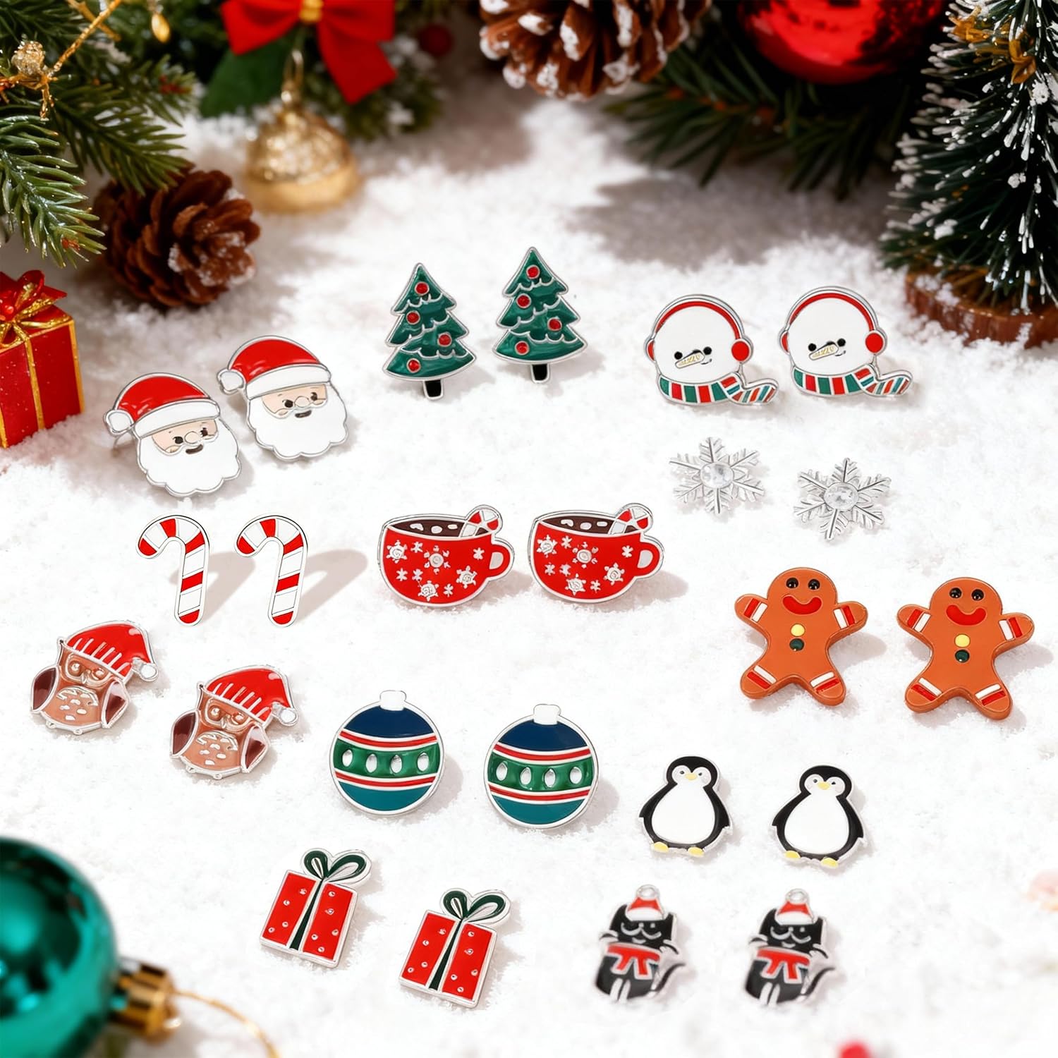 Christmas Earrings Gifts for Women Stocking Stuffers Holiday Earrings Bow Bell Candy Santa Claus Reindeer Earrings Christmas Tree Cake Earrings Bulk Christmas Jewelry Gifts - QIAO Crystal我的商店QIAO Crystal