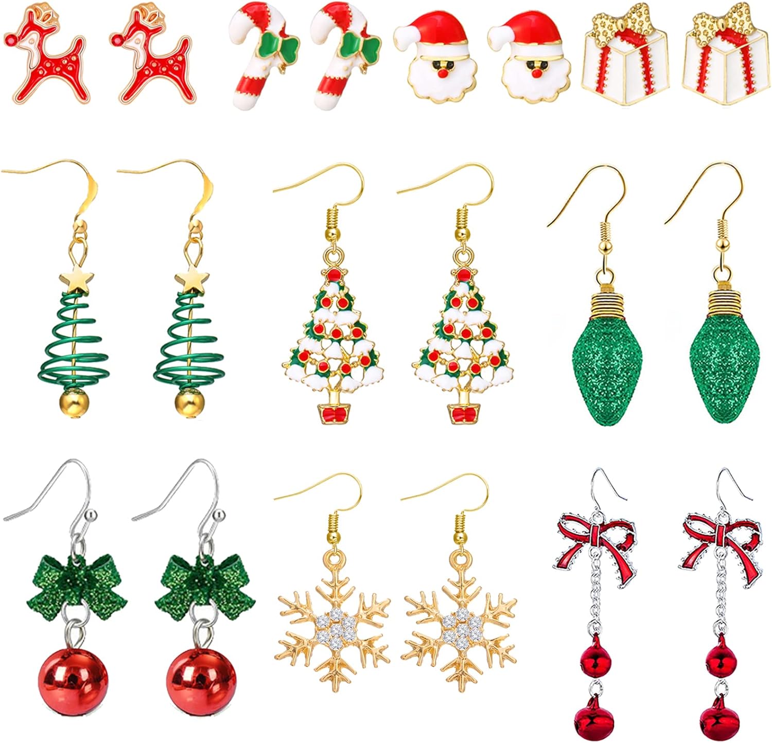 Christmas Earrings Gifts for Women Stocking Stuffers Holiday Earrings Bow Bell Candy Santa Claus Reindeer Earrings Christmas Tree Cake Earrings Bulk Christmas Jewelry Gifts - QIAO Crystal我的商店QIAO Crystal