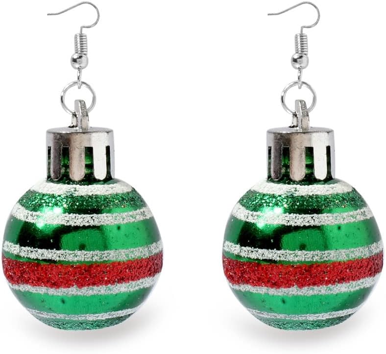 Christmas Earrings Glitter Light Bulb Dangle Earrings Xmas Balls Earrings Colorful Ball Printed Green Strip Snowflake Star Drop Earring Christmas Jewelry Holiday Earrings - 我的商店我的商店我的商店
