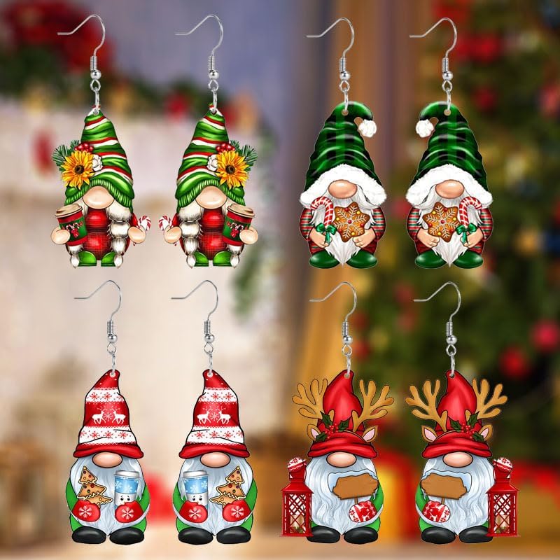 Christmas Earrings Gnome Earrings for Women Cute Cartoon Santa Drop Dangle Earrings Holiday Party Costume Jewelry Set - 我的商店我的商店我的商店