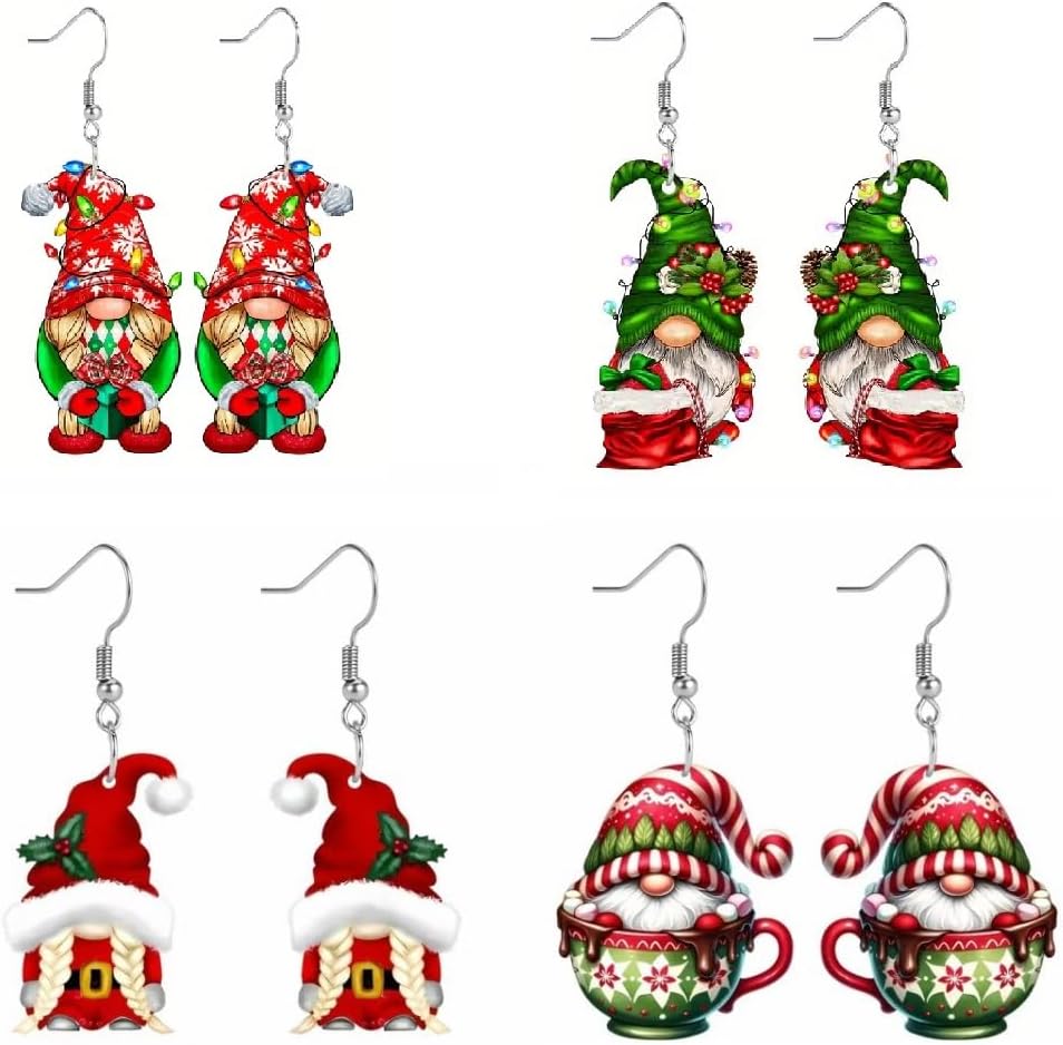 Christmas Earrings Gnome Earrings for Women Cute Cartoon Santa Drop Dangle Earrings Holiday Party Costume Jewelry Set - 我的商店我的商店我的商店