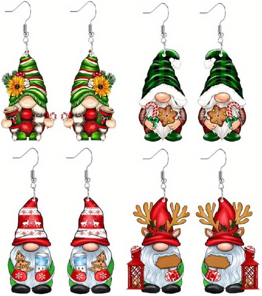 Christmas Earrings Gnome Earrings for Women Cute Cartoon Santa Drop Dangle Earrings Holiday Party Costume Jewelry Set - 我的商店我的商店我的商店