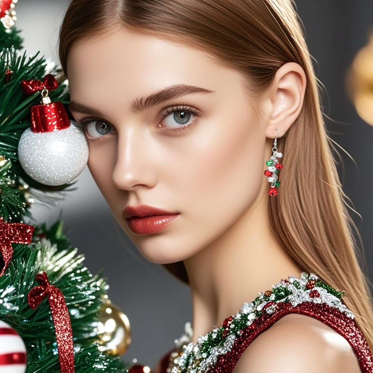 Christmas Earrings Set for Women Chritmas Ornament Earrings Xmas Tree Jingle Bell Bow Snowflake Wreath Hook Dangle Earrings Holiday Festive Jewelry Gifts - 我的商店我的商店我的商店