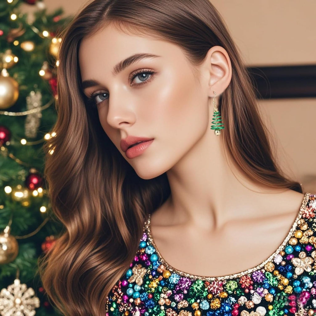 Christmas Earrings Set for Women Chritmas Ornament Earrings Xmas Tree Jingle Bell Bow Snowflake Wreath Hook Dangle Earrings Holiday Festive Jewelry Gifts - 我的商店我的商店我的商店