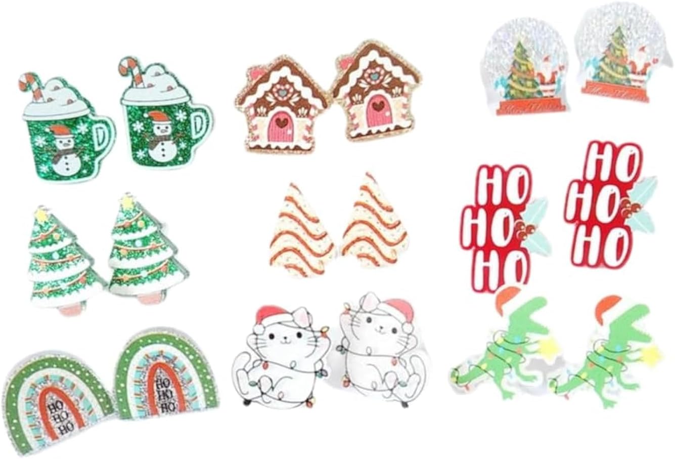 Christmas Earrings Set for Women Xmas Cute Christmas Tree Cat Dinosaur Funny Earrings Lightweight Colourful Glitter Sequins Party Festive Favors Decor Accessories Gifts - 我的商店我的商店我的商店