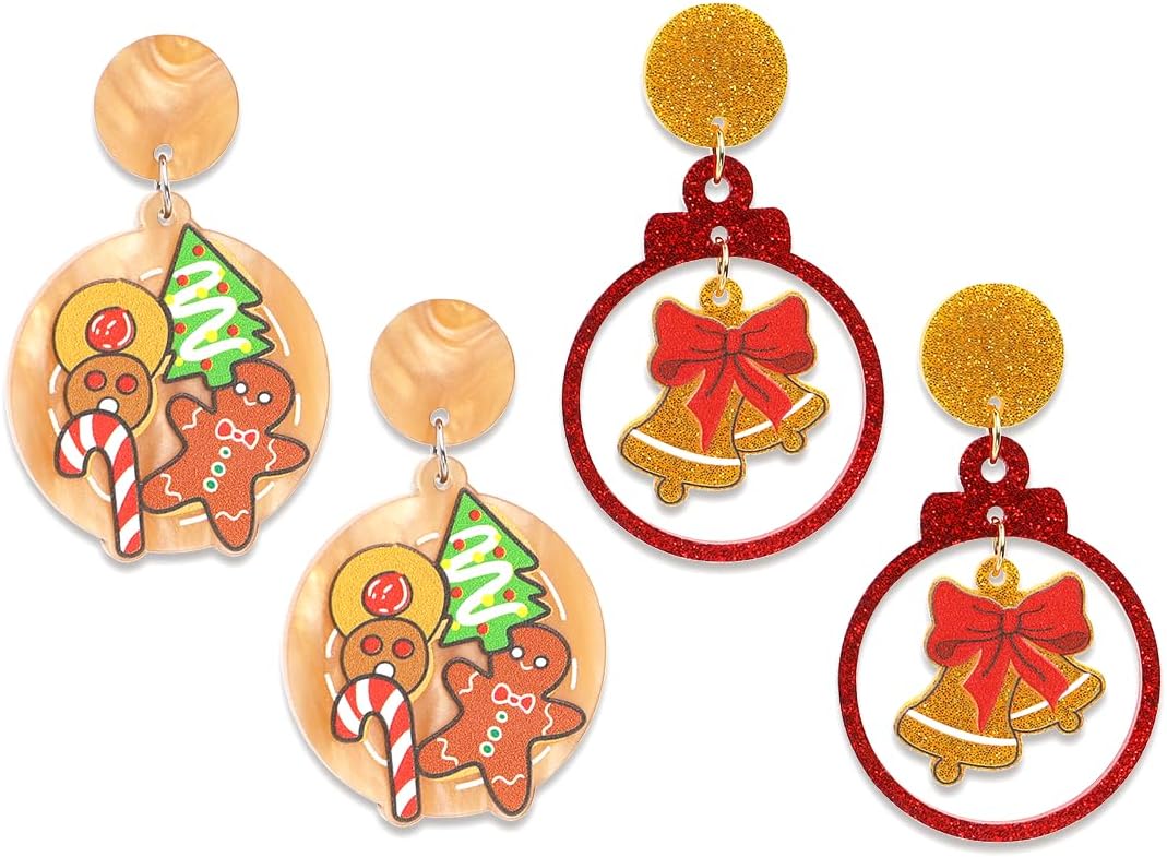 Christmas earrings Set for Women，Cute Fun Christmas Tree Snowflake Holiday Drop Dangle Stud Jewerly Gifts Set - 我的商店我的商店我的商店