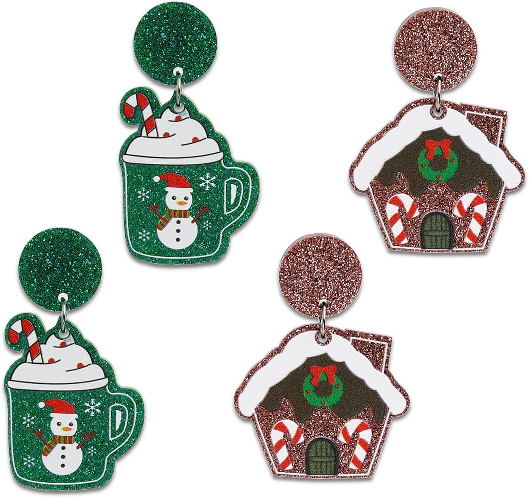 Christmas earrings Set for Women，Cute Fun Christmas Tree Snowflake Holiday Drop Dangle Stud Jewerly Gifts Set - 我的商店我的商店我的商店