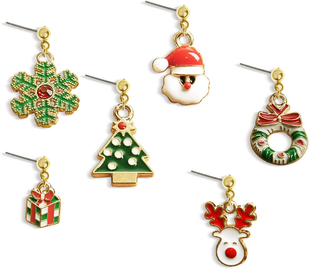 Christmas earrings Set for Women，Cute Fun Christmas Tree Snowflake Holiday Drop Dangle Stud Jewerly Gifts Set - 我的商店我的商店我的商店